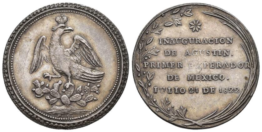579   -  MONEDAS EXTRANJERAS. MÉXICO. Agustín de Iturbide. Medalla de proclamación. 1822. Primer emperador de México. AR 16,7 g. 34,7 mm. Grove-9a. Golpecito en rev. MBC.