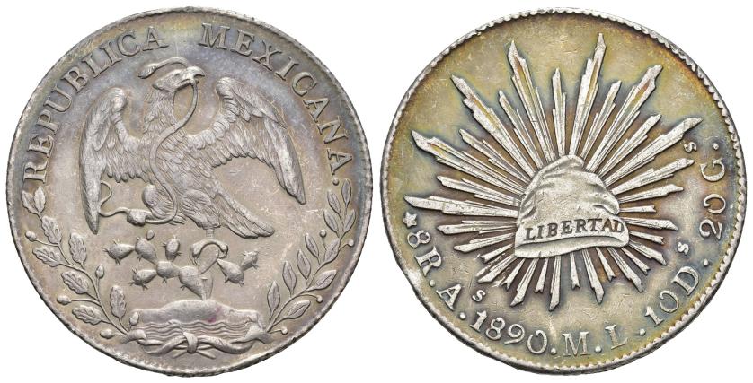 586   -  MONEDAS EXTRANJERAS. MÉXICO. 8 reales. 1890. Álamos. ML. KM-377. AR 26,85 g. 38,9 mm. MBC+/EBC-.