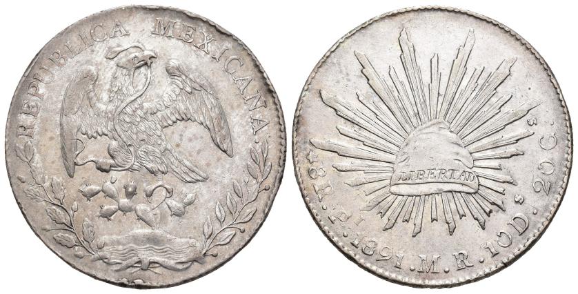 598   -  MONEDAS EXTRANJERAS. MÉXICO. 8 reales. 1891. Potosí. MR. AR 27,21 g. 38,8 mm. KM-377.12. Pequeñas marcas. EBC-/EBC.