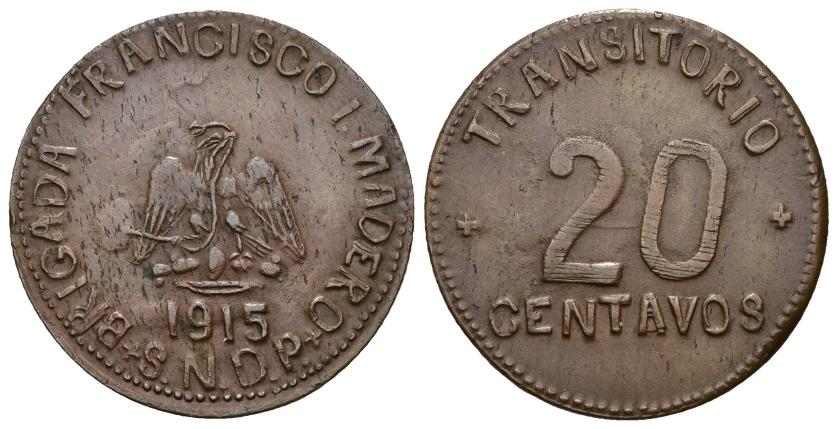 616   -  MONEDAS EXTRANJERAS. MÉXICO. 20 centavos. 1915. Puebla Chiconcuautla. AR 9,58 g. 28,6 mm. KM-757. MBC.