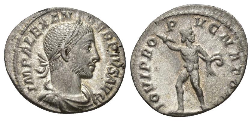 3090   -  IMPERIO ROMANO. ALEJANDRO SEVERO. Denario. Roma (231-235). A/ Busto laureado, drapeado y acorazado a der.; IMP ALEXANDER PIVS AVG. R/ Júpiter lanzando haz de rayos a der.; IOVI PROPVGNATO(RI). AR 2,80 g. 19,3 mm. RIC-235. MBC+/MBC.