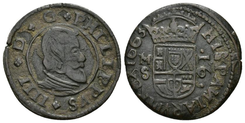 3230   -  FELIPE IV. 16 maravedís. 1663. Madrid. Cu 4,27 g. 26,2 mm. AC-475. MBC.