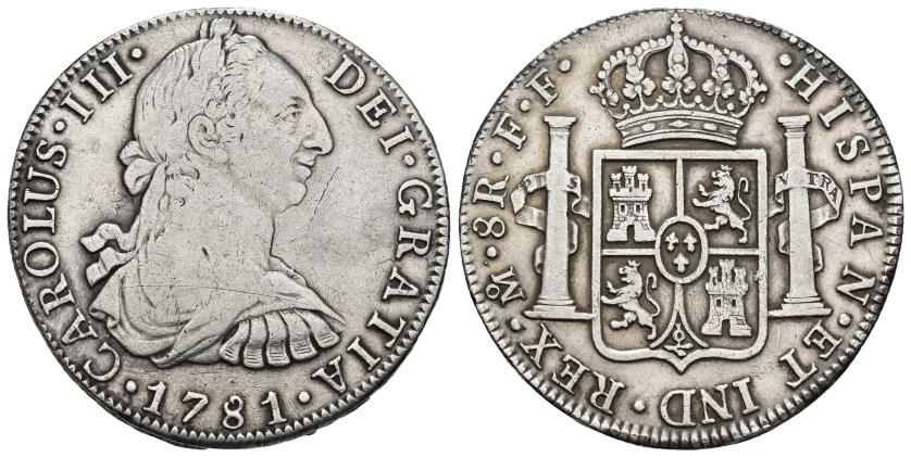 3246   -  CARLOS III. 8 reales. 1781. México. FF. AR 26,73 g. 39,04 mm. VI-944. Fina raya en anv. MBC-/MBC.