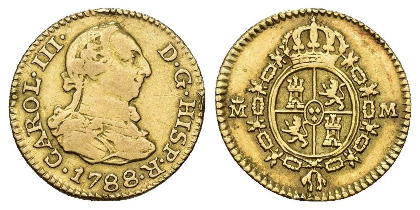 3248   -  CARLOS III. 1/2 escudo. 1788. Madrid. M. AU 1,73 g. 14,67 mm. VI-1068. Soldadura en canto. MBC-/MBC.