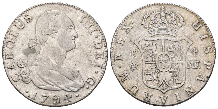 3251   -  CARLOS IV. 4 reales. 1794. Madrid. MF. AR 13,31 g. 32,02 mm. VI-651. Manchita. MBC.