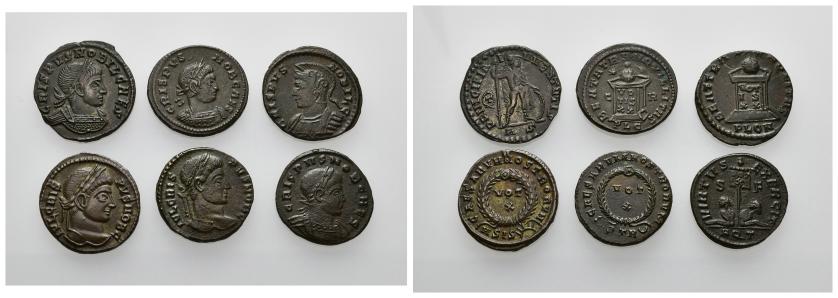 2364   -  IMPERIO ROMANO. Crispo. Lote de 6 follis: Aquileia, Roma, Treveris, Londinium, Lugdunum, Siscia. Calidad media. MBC+.