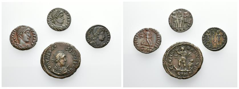 2370   -  IMPERIO ROMANO. Lote de 4 follis: Constantino II (2), Valente (1), Teodosio I (1). MBC/EBC-.
