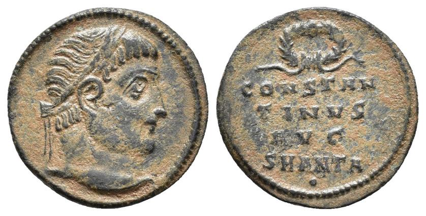 2423   -  IMPERIO ROMANO. CONSTANTINO. Follis. Antioquía (324-325). A/ Cabeza laureada a der. R/ CONSTAN/TIINVS/AVG, encima láurea, debajo SMANTA/. AE 1,5 g. 17,9 mm. RIC-57. MBC/MBC-. Escasa.