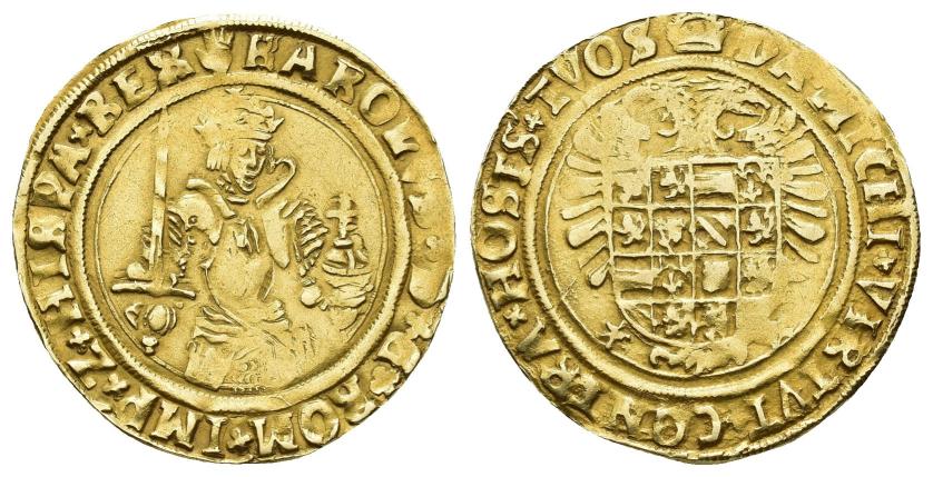 2481 - CARLOS V. Florín carolus. S/F. Amberes. AU 2,91 g. 22,9 mm. DEL-G101; Vanhoudt-222.AN. MBC. Escasa.