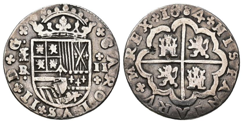 2499   -  CARLOS II. 2 reales. 1684. Segovia. BR. Falsa de época. AR 5,13 g. 24,6 mm. Sim. AC-444. MBC-