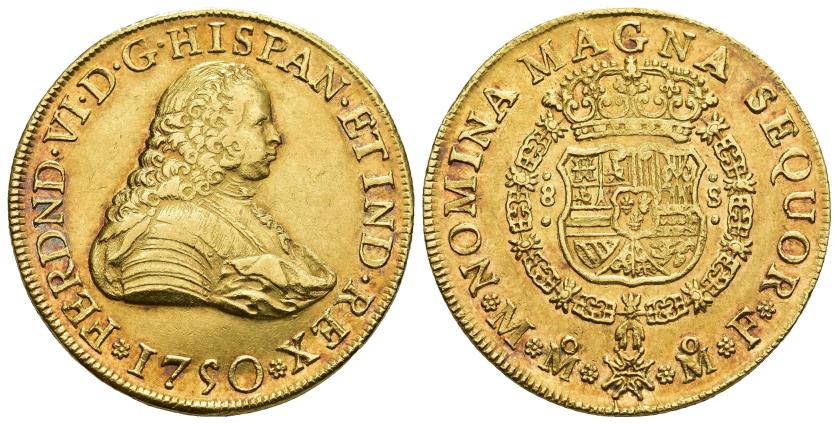 2510   -  FERNANDO VI. 8 escudos. 1750. México. MF. AU 27,06 g. 35,9 mm. VI-600. R.B.O. EBC-/EBC. Muy escasa. 