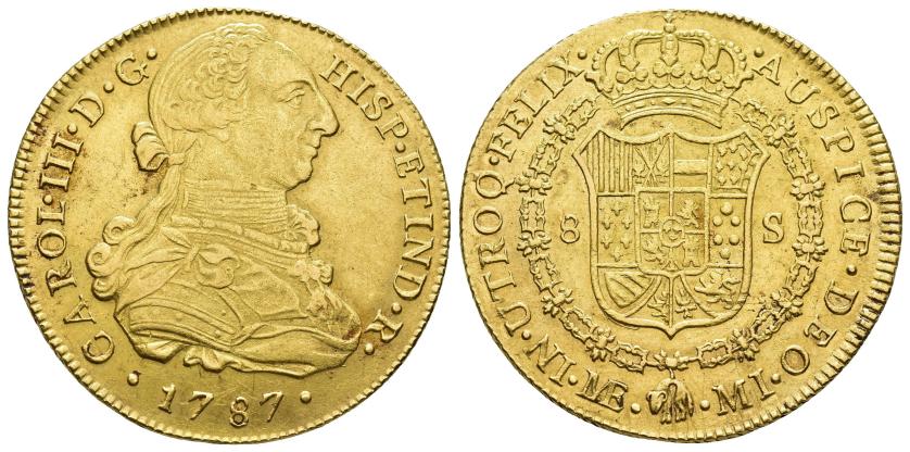 2520   -  CARLOS III. 8 escudos. 1787. Lima. MI. AU 27,1 g. 37,7 mm. VI-1614. R.B.O. MBC+/EBC-. 