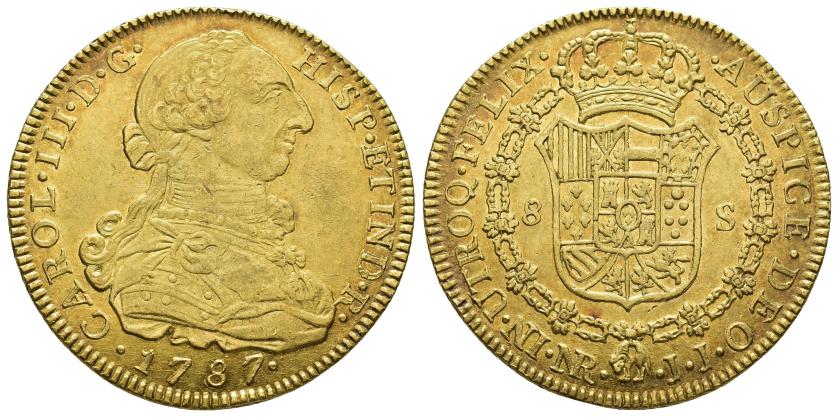 2534   -  CARLOS III. 8 escudos. 1787. Nuevo Reino. JJ. AU 27 g. 37,2 mm. VI-1698. R.B.O. EBC-. 