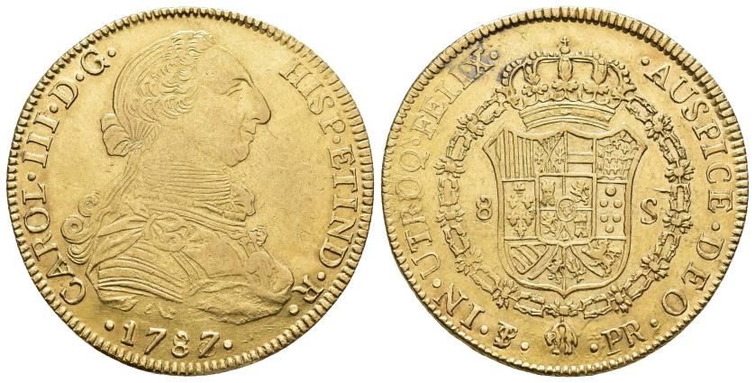2541   -  CARLOS III. 8 escudos. 1787/6. Potosí. PR. AU 27,02 g. 37,8 mm. VI-1738. Pequeñas marcas. R.B.O. MBC/MBC+.