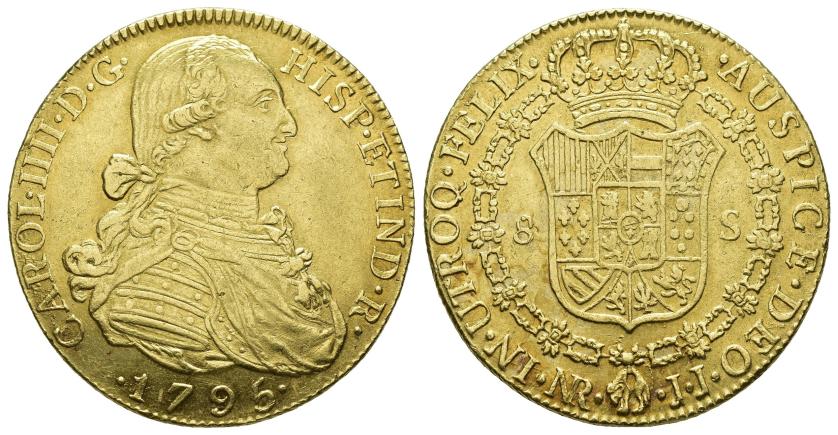 2560   -  CARLOS IV. 8 escudos. 1795. Nuevo Reino. JJ. AU 26,78 g. 35,8 mm. VI-1353. MBC+/MBC.