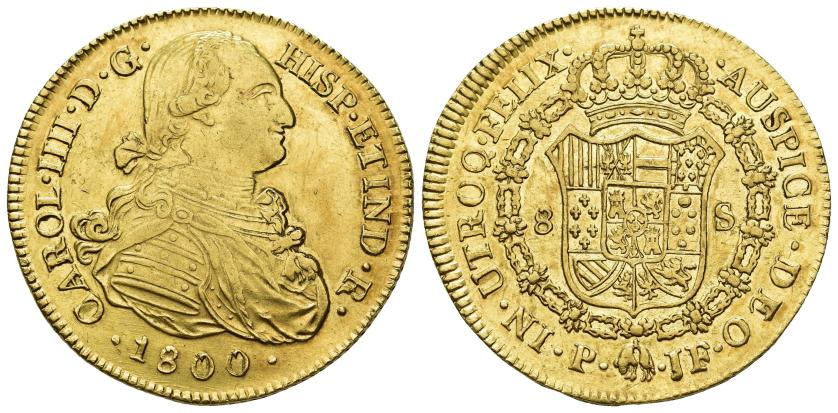 2572   -  CARLOS IV. 8 escudos. 1800. Popayán. JF. AU 27,07 g. 38 mm. VI-1380. R.B.O. EBC-/EBC. 