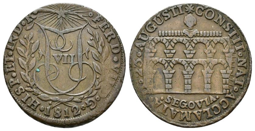 2593   -  FERNANDO VII. Medalla. Promulgación de la Constitución. 1812. Segovia. 6,12 g. 26 mm. Vives-297 var. Ley. rev. MBC.