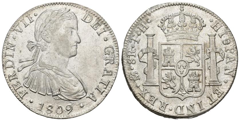2595   -  FERNANDO VII. 8 reales 1809. México. AR 26,98 g. 39,9 mm. VI-1083. Pequeñas marcas. R.B.O. MBC+/MBC-.