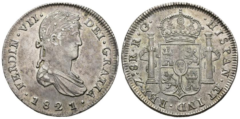 2597   -  FERNANDO VII. 8 reales. 1821. Zacatecas. RG. AR 26,97 g. 40,6 mm. VI-1209. MBC+.