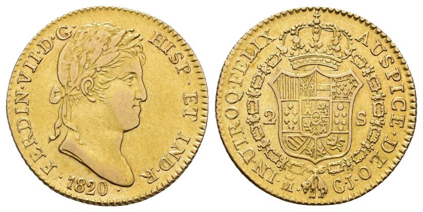 2598   -  FERNANDO VII. 2 escudos. 1820. Madrid. GJ. AU 6,69 g. 21,8 mm. VI-1343. MBC/MBC+.
