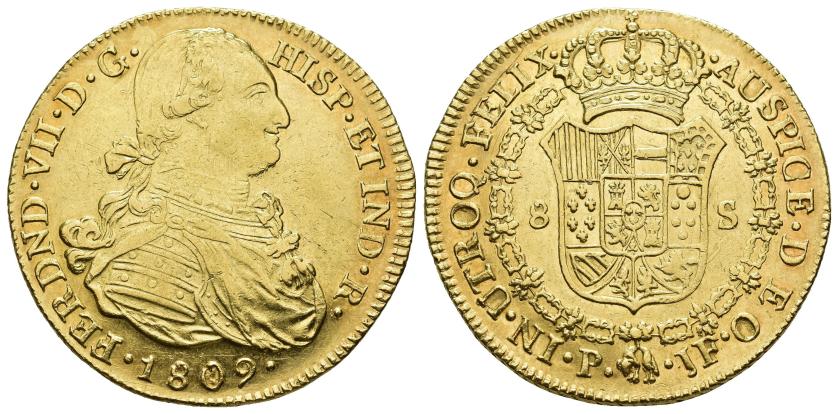 2609   -  FERNANDO VII. 8 escudos. 1809. Popayán. JF. AU 27,03 g. 37,3 mm. VI-1511. R.B.O. MBC+/EBC-.