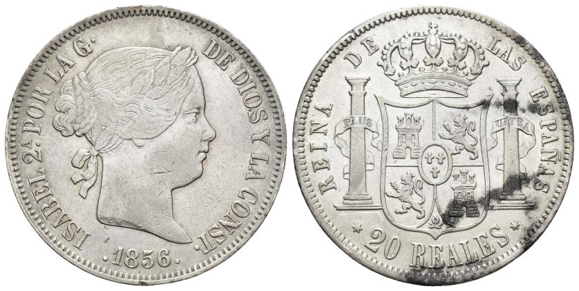 2618   -  ISABEL II. 20 reales. 1856. Madrid. AR 25,65 g. 36,9 mm. VI-512. Fina raya en anv. y manchas de óxido en rev. MBC/MBC+.
