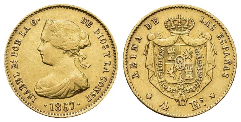 2619   -  ISABEL II. 4 escudos. 1867. Madrid. AU 3,36 g. 17,9 mm. VI-572. MBC+.