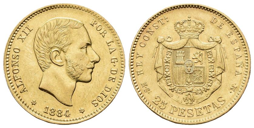 2626   -  ALFONSO XII. 25 pesetas. 1884*18-84. Madrid. MSM. AU 8,04 g. 24,1 mm. VII-113. R.B.O. EBC-/EBC.