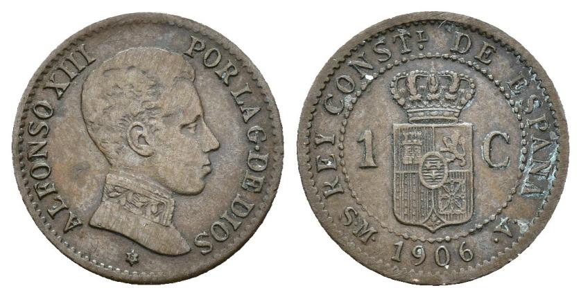 2628   -  ALFONSO XIII. Céntimo. 1906*6. Madrid.SMV. 0,95 g. 15,2 mm. VII-127. MBC. Rara. 