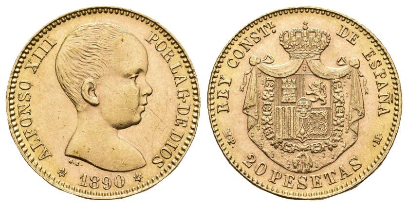 2632   -  ALFONSO XIII. 20 pesetas. 1890*18-90. Madrid. MPM. AU 6,43 g. 21,2 mm. VII-195. EBC+/SC.