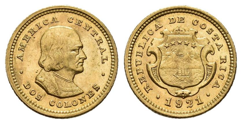 2653   -  MONEDAS EXTRANJERAS. COSTA RICA. 2 colones. 1921. AU 1,56 g. 13,8 mm. KM-139. B.O. EBC-.