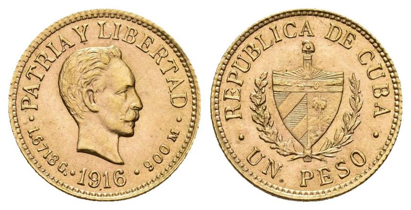 2654   -  MONEDA EXTRANJERA. CUBA. 1 peso. 1916. AU 1,65 g. 14,6 mm. KM-16. B.O. SC.