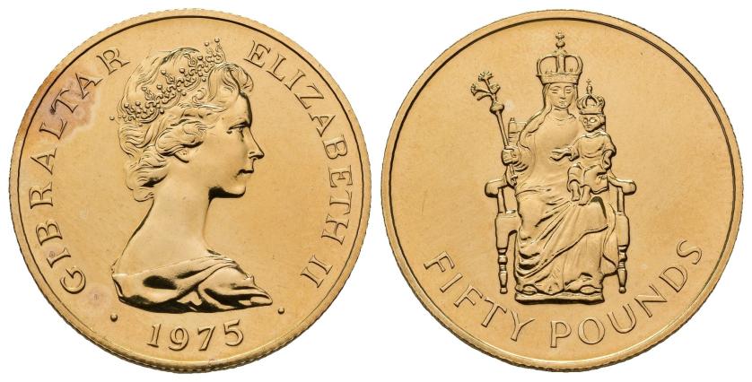 2661 - MONEDAS EXTRANJERAS. GIBRALTAR. 50 libras. 1975. AU 15,52 g. 26,8 mm. KM-8. B.O. SC.