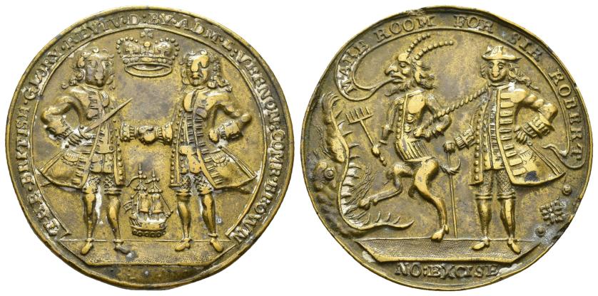 2663 - MONEDAS EXTRANJERAS. GRAN BRETAÑA. Medalla del Almirante Vernon con sir Robert Walpole. AE 10,89 g. 18,6 mm. MBC+. Rara.