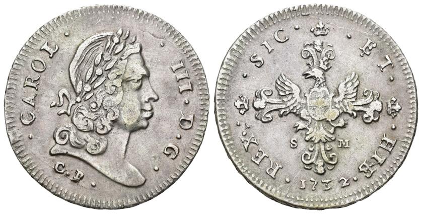 2668   -  MONEDAS EXTRANJERAS. ESTADOS ITALIANOS. Carlos III. Sicilia. 6 tari. 1732. Palermo. SM. SPAMR-56. MIR-520/1. MBC+/MBC.