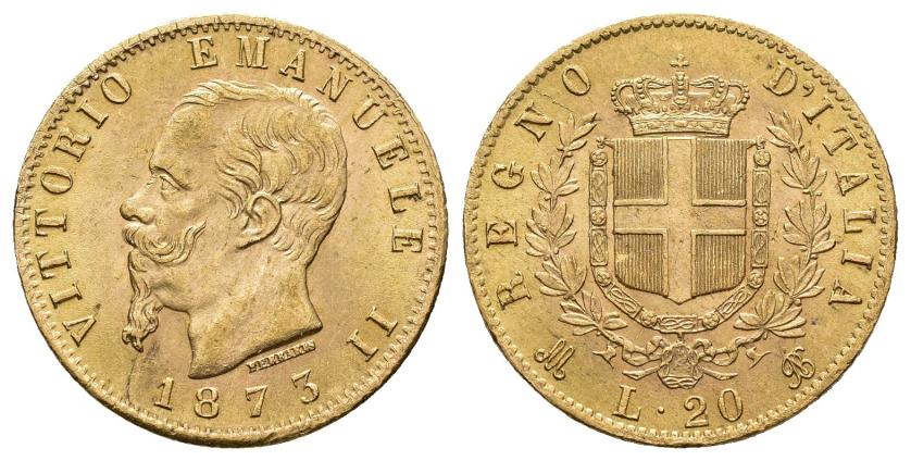 2671   -  MONEDAS EXTRANJERAS. ITALIA. Víctor Manuel II. 20 liras. 1873. M-BN. AU 6,46 g. 21,2 mm. KM-10.3. SC.