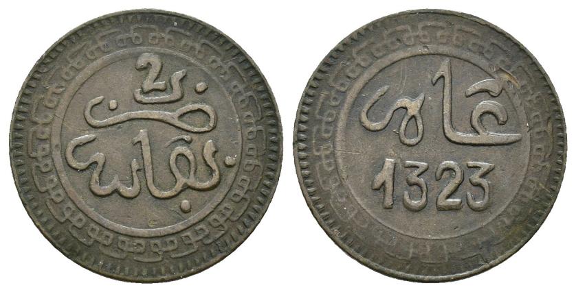 2697   -  MONEDAS EXTRANJERAS. MARRUECOS. 2 mazumas. 1323 H. Fez. CU 2,01 g. 20 mm. Y-15.2 MBC+.