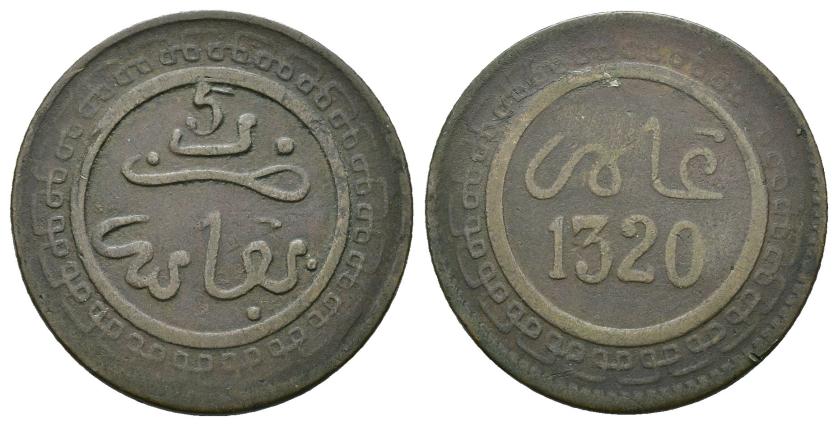 2699   -  MONEDAS EXTRANJERAS. MARRUECOS. 5 mazumas. 1320 H. Fez. CU 4,67 g. 25,2 mm. Y-16.2 MBC-.