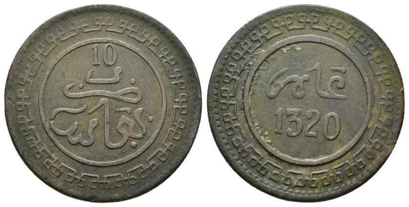 2701   -  MONEDAS EXTRANJERAS. MARRUECOS. 10 mazumas. Fez. 1320 H. Y-17.3. CU 9,6 g. 30,1 mm. MBC.