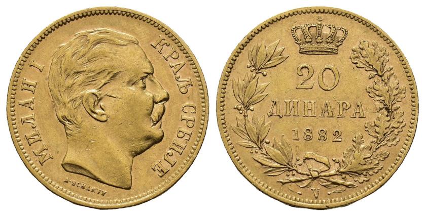 2719   -  MONEDAS EXTRANJERAS. SERBIA. Milan I. 20 dinara. 1882. AU 6,42 g. 21 mm. EBC-. 