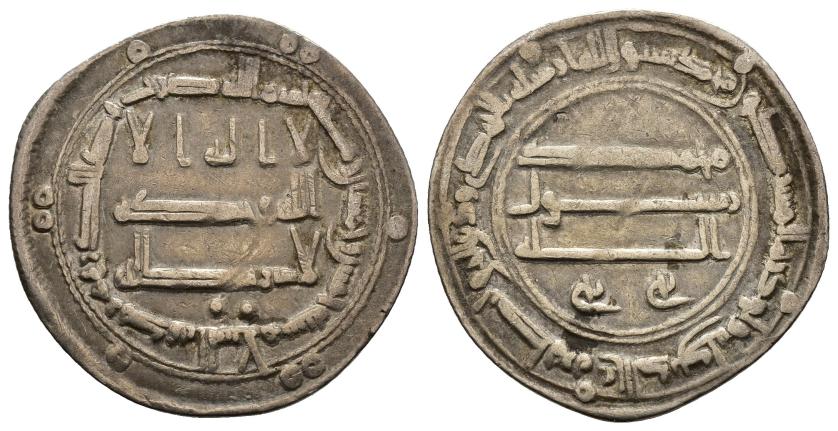 1009   -  CALIFATO ABBASÍ. MUHAMMAD AL-MAHDI (158-169/775-785). Dírham. Medina al-Salam. 155 H. AR 2,92 g. 24 mm. Nützel-729; SICA 3-1585. MBC.
