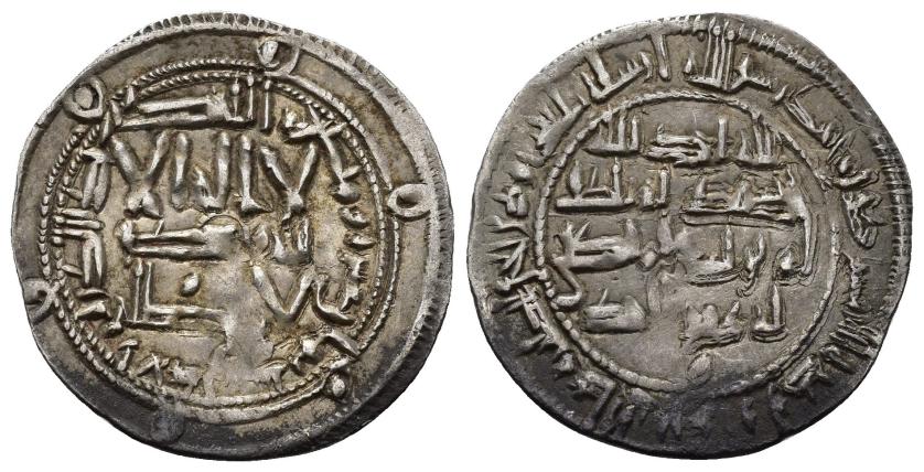 101   -  EMIRATO. ABD AL-RAHMAN II (821-852). Dírham. Al-Andalus. 218 H. AR 2,63 g. 26 mm. V-151. Manchas de óxido. MBC+.