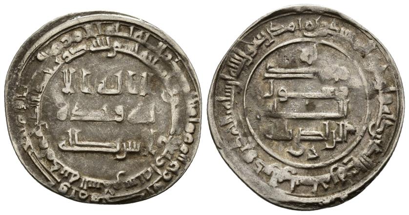 1025   -  CALIFATO ABBASÍ. AHMAD AL-RADI (322-329/934-940). Dírham. Medina al-Salam. 324 H. AR 3,17 g. 25 mm. Nützel-1832; SICA 4-1164. MBC-.