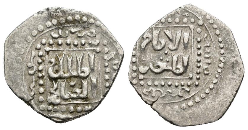 1063   -  AYYUBÍES, SULTANATO DE EGIPTO. AL-SALIH II AYYUB B. NASIR AL-DIN MUHAMMAD ABU-L-FATH NAYM AL-DIN AL-MALIK  (638-647/1240-1249). 1/2 dírham. Damasco. 645 H. AR 1,47 g. 16 mm. Balog 1980-553. Algo descentrada. MBC+.