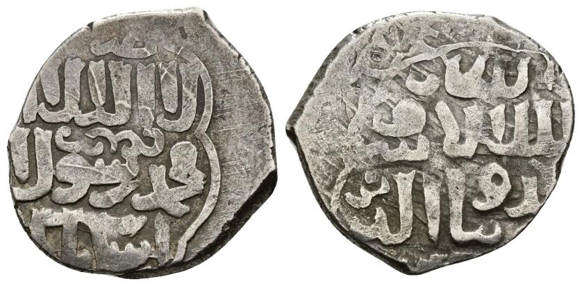 1158   -  MAMELUCOS. SHA`BAN II, AL-ASHRAF NASIR AL-DIN  (764-778 /1364-1378). Dírham. Damasco / دمشق . Sin fecha. AR 2,87 g. 20 mm. Wilkes 1-1011. MBC-. Ex colección Robert Tye, York (Reino Unido).