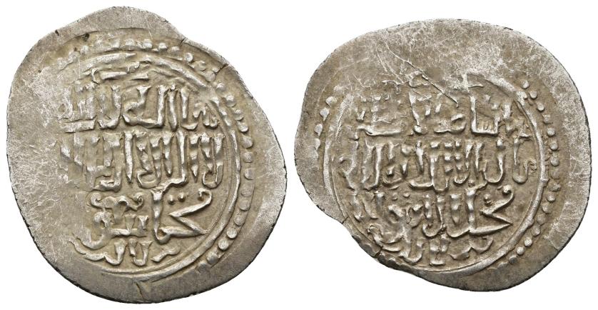 1173   -  BEYLIQS DE ANATOLIA. GERMIYAN. MUHAMMAD BEY (741-762/1341-1361). Akçe. Sin ceca. Sin fecha. Imitación de tipos de Muhammad b. Eretna. AR 1,35 g. 24 mm. A-M1262. MBC.