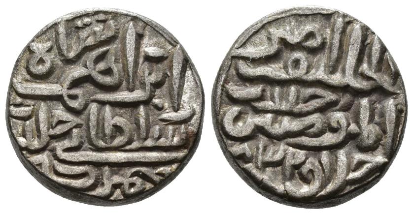 1208   -  SULTANATO DE JAUNPUR. SAMS AL-DIN IBRAHIM SAH B. MUBARAK (804-844/1402-1440). Tanka. Sin ceca. 832 H. AR 9,39 g. 18 mm. Mitchiner 1977-2865; Goron/Goenka-J6. MBC+.