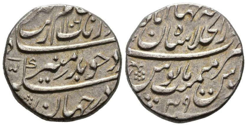1236   -  MOGOLES. MU'YYAD AL-DIN  AURANGZEB 'ALAMGIR  (1068-1119/1658-1707). Rupia. Sahjahanabad. 1106 H. AR 11,43 g. 21 mm. KM#315.42. EBC+.