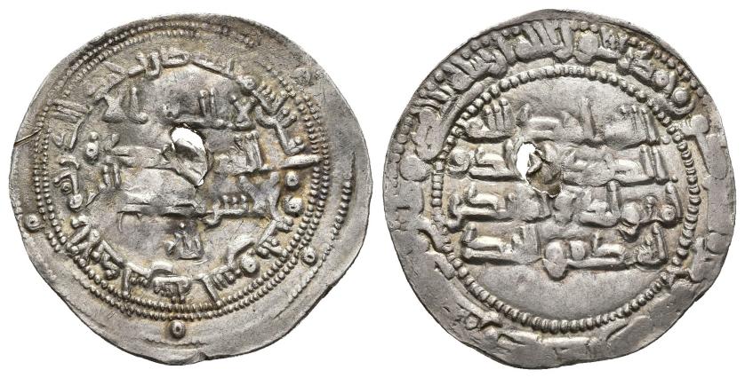124   -  EMIRATO. ABD AL-RAHMAN II (821-852). Dírham. Al-Andalus. 232 H. AR 2,58 g. 26 mm. V-201. Perforación central. MBC+. 
