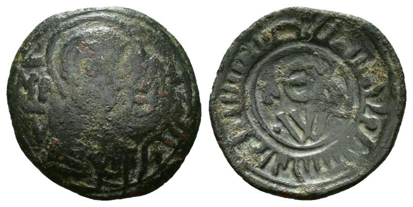 1263   -  NORMANDOS DE SICILIA. GUILLERMO I (1151-1166). Medio follaro. Mesina. 5… H. REX/W. R/ Bustos de la Virgen y el Niño; a los lados en  campo MP / ZY. AR 1,08 g. 15 mm. MEC 14.III-287. RC/MBC-.